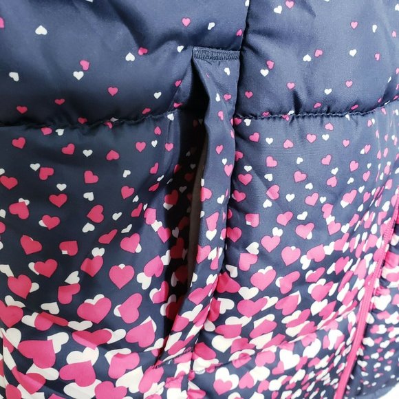 Lands End Kids Girls Blue Pink Heart Puffer Vest - Picture 6 of 12